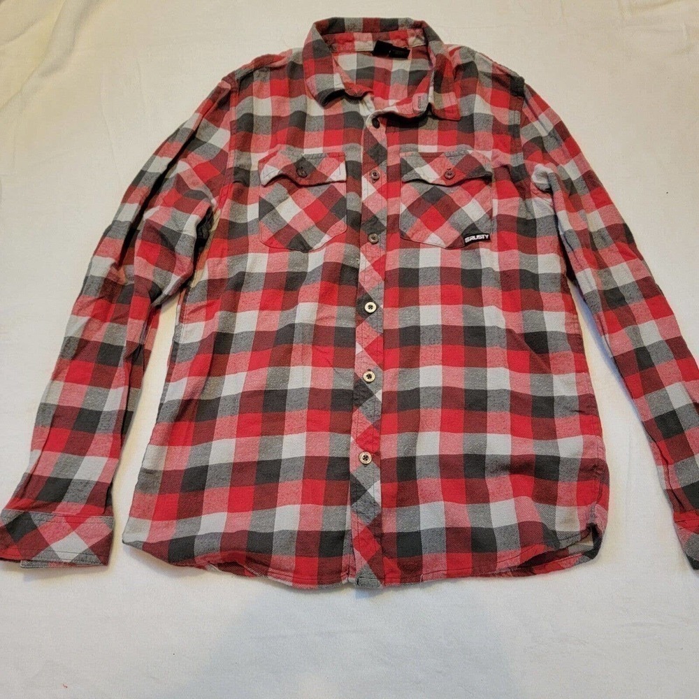 Rusty Flannel Shirt Mens Long Sleeve Button Up Adult Small Plaid Red